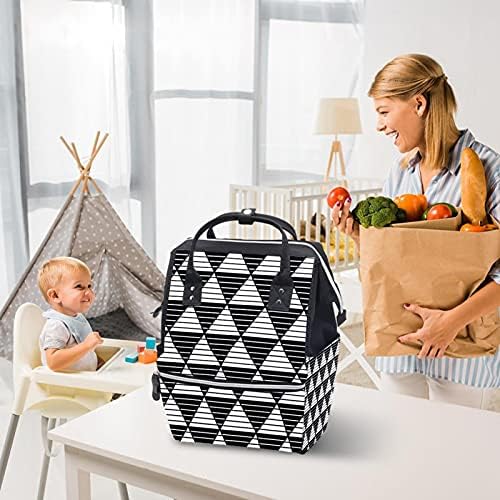Siyah Beyaz Geometrik TriangleWomen Sırt Çantası Bezi Çanta Bebek Bezi Çantası, Rahat Seyahat Geri Paketi, hafif Analık Büyük