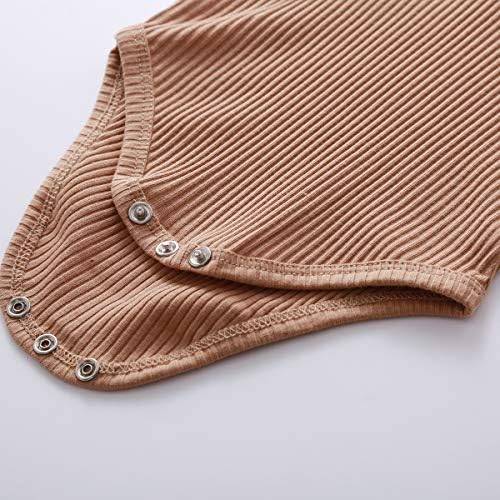 Yenidoğan Erkek Bebek Kız Giysileri Nervürlü Örme pamuklu uzun kollu tişört Romper uzun pantolon Düz Renk Sonbahar Kış Kıyafetler