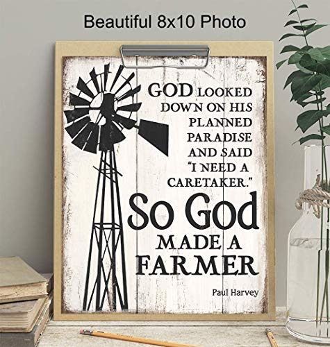 Böylece Tanrı Bir Çiftçi Duvar Dekoru Yaptı - 8x10 Çiftlik Posteri-Çiftlik Duvar Sanatı İşareti-Çiftlik Resimleri-Oturma Odası,