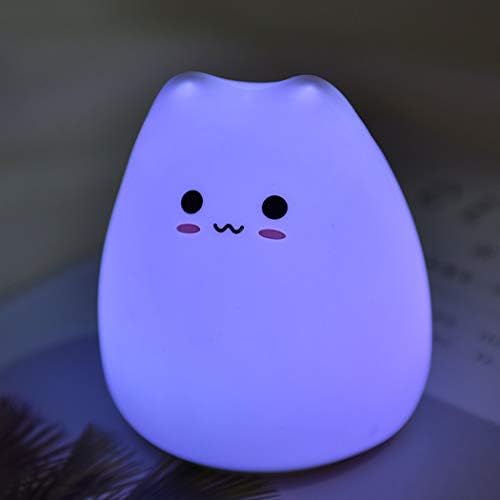 LED sevimli kedi gece lambası yumuşak silikon 7 renk ışık karikatür lamba (gülümseme kedi)