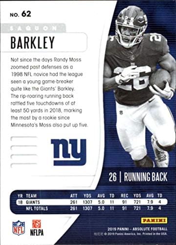 2019 Mutlak NFL (Perakende) 62 Saquon Barkley New York Giants Resmi Panini Futbol Ticaret Kartı