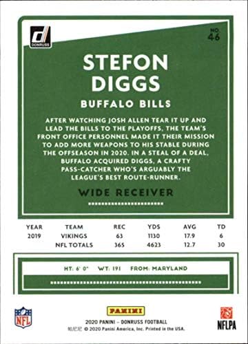 2020 Donruss Futbolu 46 Stefon Diggs Buffalo Bills Resmi NFL Ticaret Kartı Panini America tarafından
