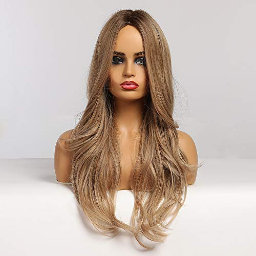 Uzun Sarışın Ombre sentetik peruk doğal dalga peruk kadınlar için ısıya dayanıklı günlük Cosplay peruk dalgalı saç peruk