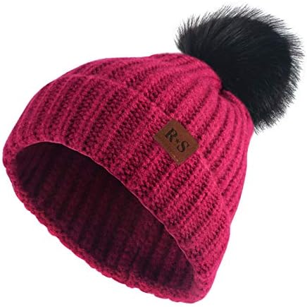 Yıldız kış WomenThick kablo örgü şapka Faux bulanık kürk ponpon kafatası Cap manşet Beanie ile ulaşmak