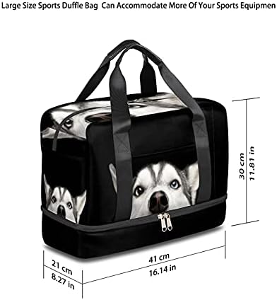 Komik Husky Köpek Spor Spor Çanta ile Ayakkabı Bölmesi, hayvan Pug Köpek Seyahat spor çantası için Erkek Kadın Erkek Kız Gençler