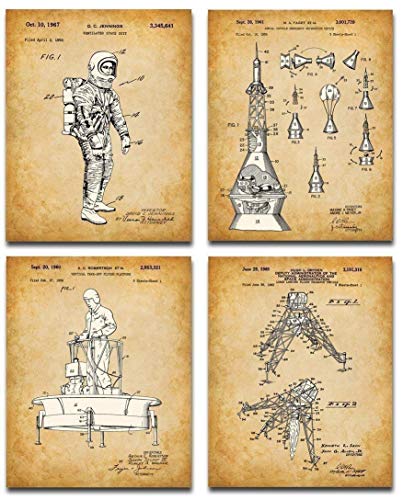 NASA Uzay Patenti Sanat Baskıları-Dört Mühendislik Fotoğrafı (8x10) Çerçevesiz Posterden Oluşan Set-Uzay Bilimi Dekoru ve Uzay