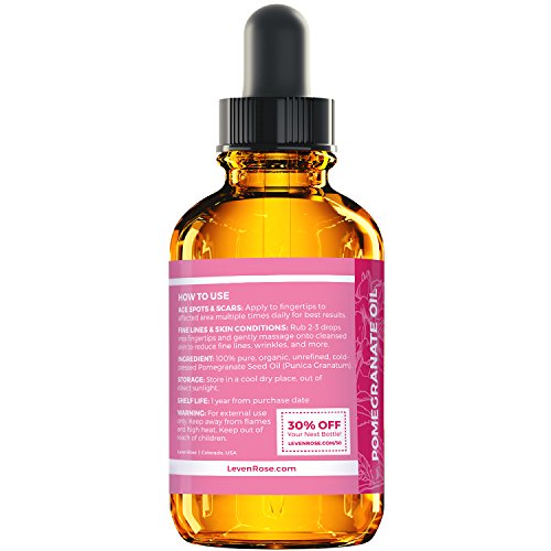 Leven Rose tarafından Nar Çekirdeği Yağı, Saç Cilt ve Tırnaklar için %100 Saf Rafine Edilmemiş Soğuk Preslenmiş Antioksidan Nemlendirici