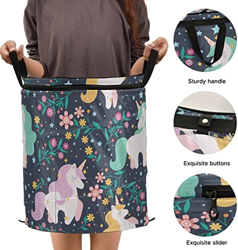 AJINGA Çocuk Bağlantısız çamaşır sepeti Kapaklı, sevimli Unicorn Kız Renkli Çiçek Katlanabilir Büyük Giysi Sepet Depolama Kolu