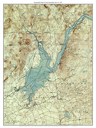 Büyük Sacandaga Gölü - 1937 USGS Eski Topografik Harita Özel Kompozit Basım New York Doğu Gölleri