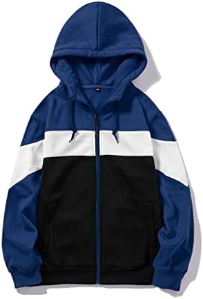 HNTHY Patchwork Fermuar Hoodies Sweatshirt Hip Hop Polar Sıcak Streetwear Erkek Giyim Sonbahar Kış Dış Giyim (Renk: Mavi, Boyutu: