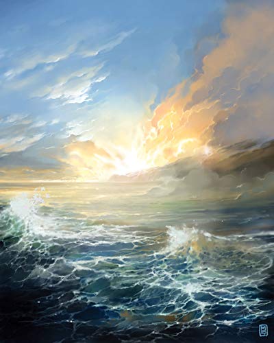 Güzel Sanatlar Tuval Kağıt Baskı 8x10 ınç Fantasy Epic Okyanus Manzara Sunrise deniz gökyüzü Kaligrafi üzerinde güneşin Aşk